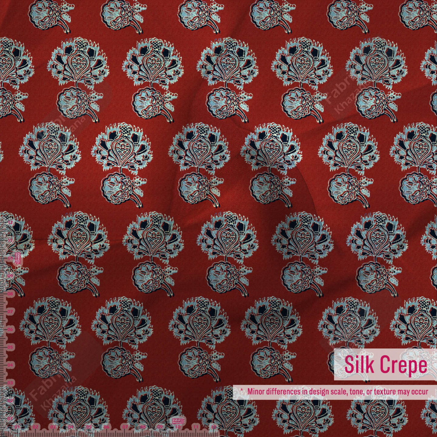 Elegant Red & Blue Floral Buti Design Polyester Fabric